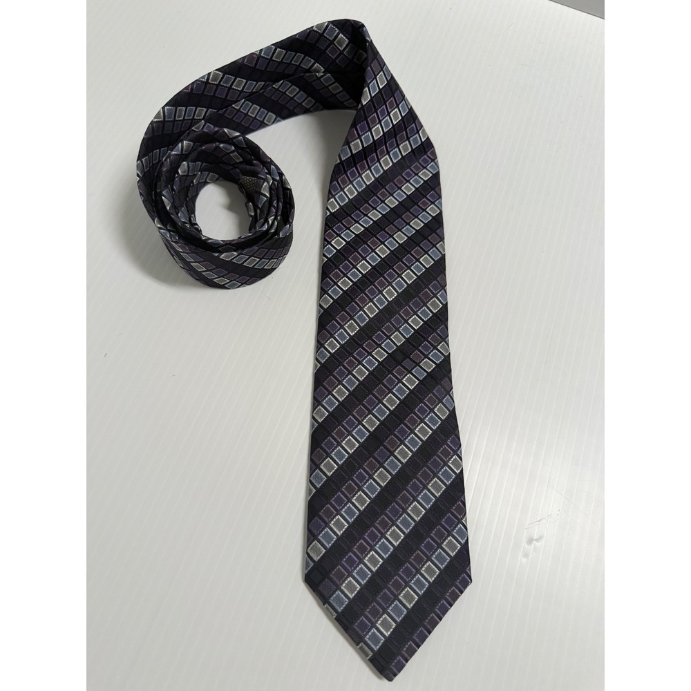 Peebles Executive Collection Mens Silk Blend Tie Purple Grey Black Geometric